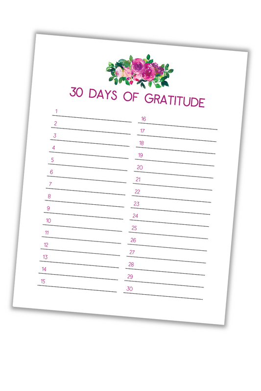 30 Days of Gratitude Template