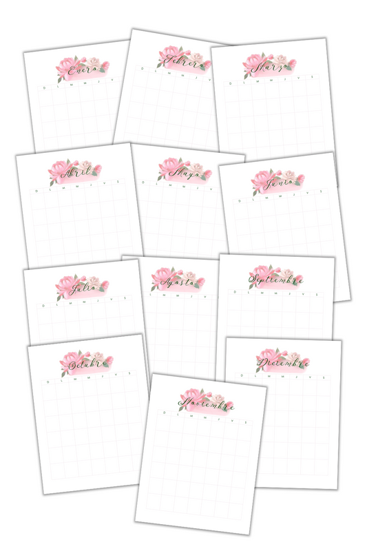 Simply Love PLR Undated Spanish Calendars Pink Floral