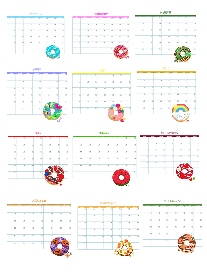 2024 YEAR OF THE DONUT MONTHLY CALENDAR