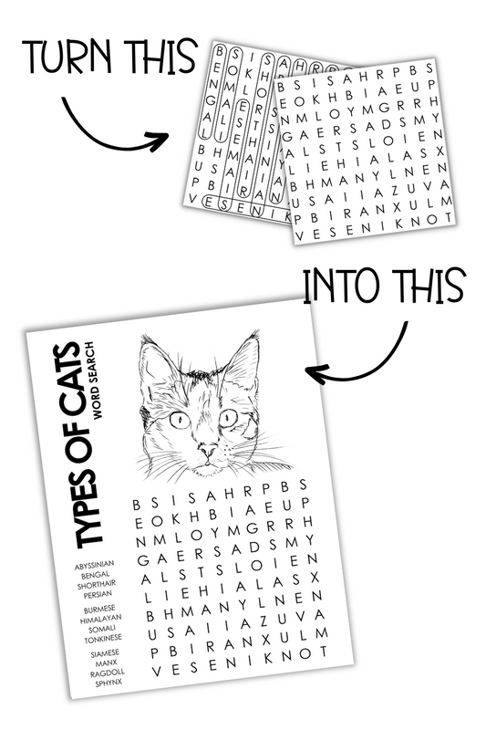 Simply Love PLR Type of Cats Word Search Template