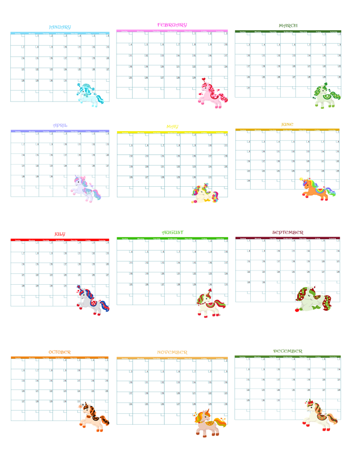 2024 YEAR OF THE UNICORN MONTHLY CALENDAR