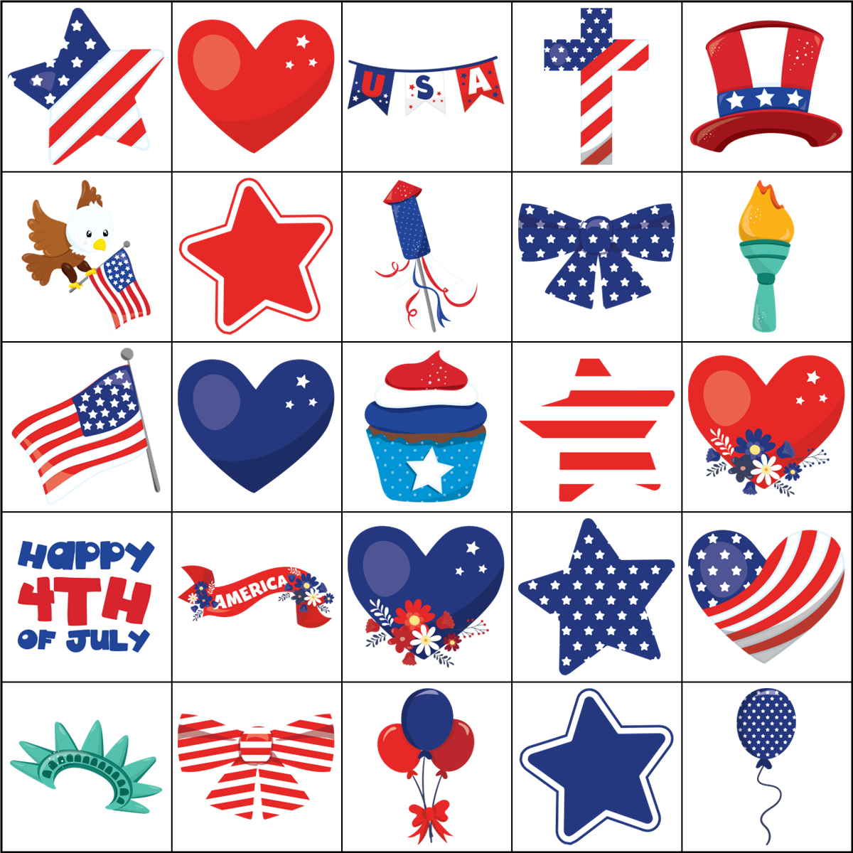 4th of July Bingo Template Set