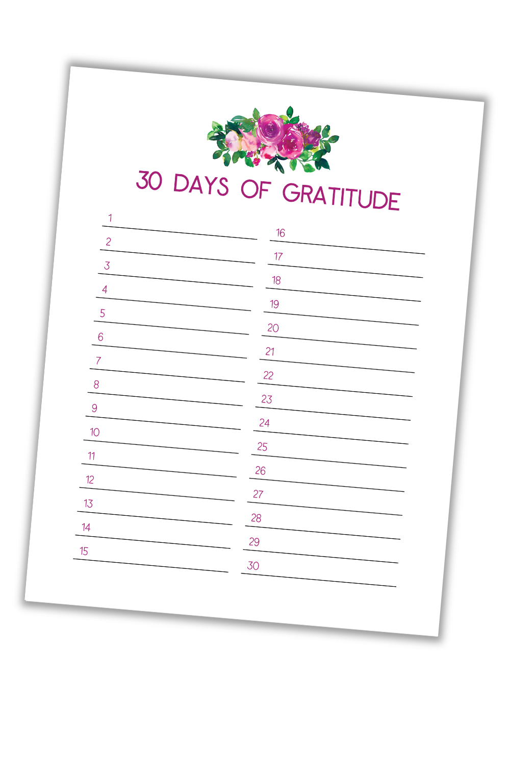 30 Days of Gratitude Template 