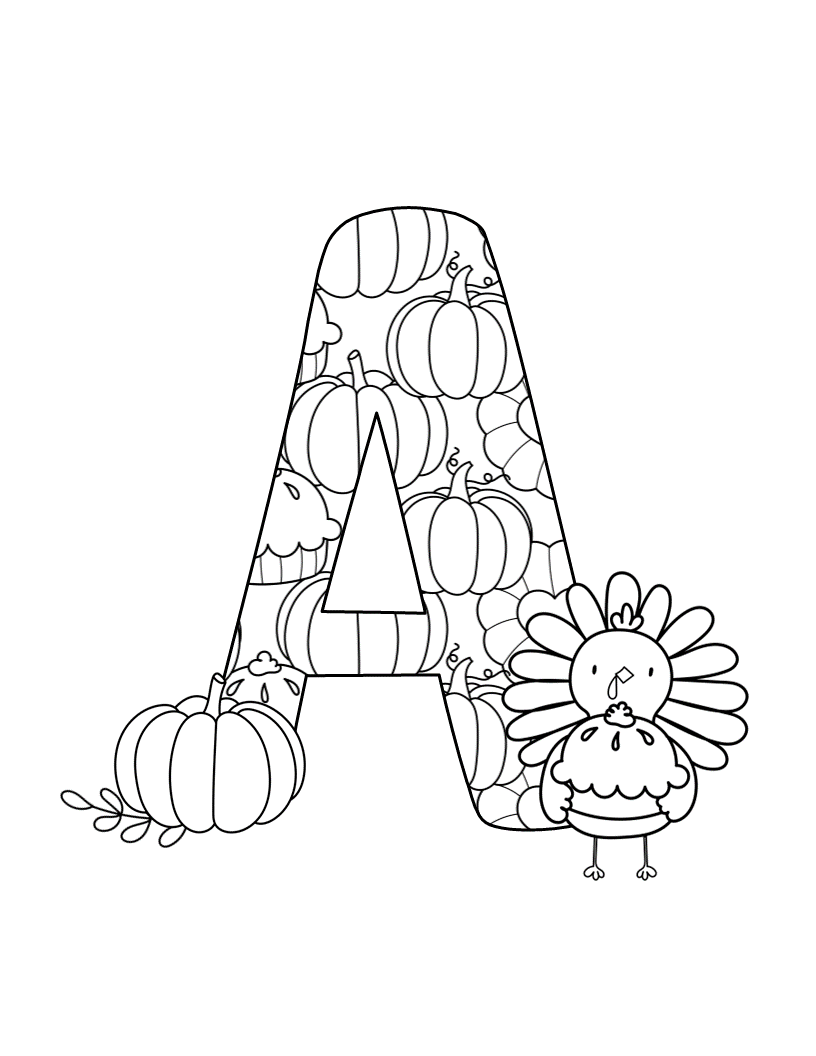 Simply Love PLR Turkey with Pie Monogram Coloring Pages