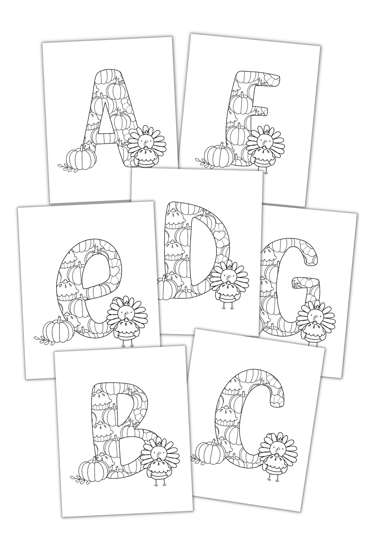 Simply Love PLR Turkey with Pie Monogram Coloring Pages