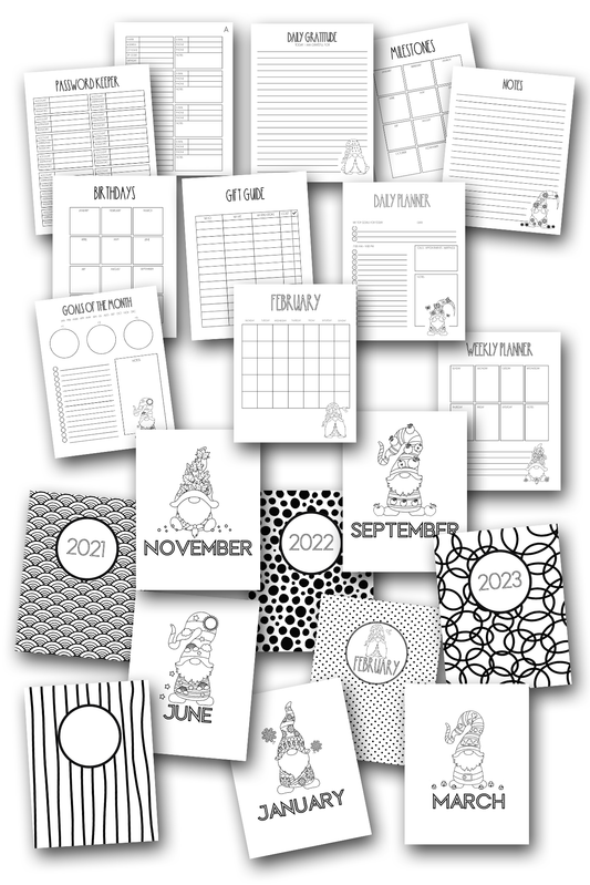Simply Love PLR Year of the Gnome Coloring Home Organization Planner Journal